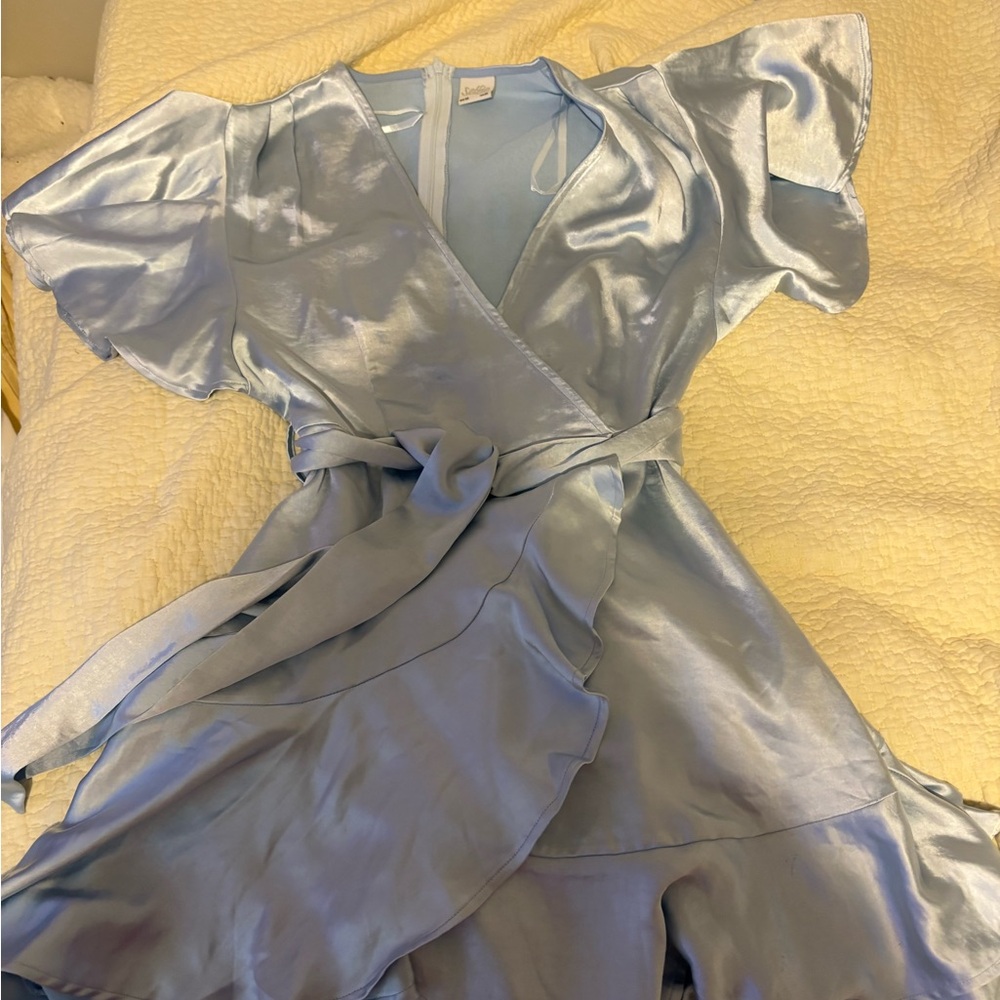 Selfie Leslie Light Blue Satin Mini Dress
